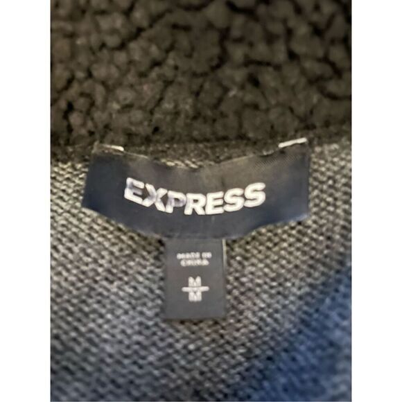 Express Men’s Medium Grey Pullover Full Zip Sweater Jacket Faux Fur Collar - Picture 3 of 5